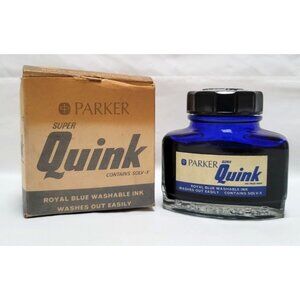 Vintage Parker Super Quink Royal Blue Washable Ink Glass Bottle Box 2 fl oz